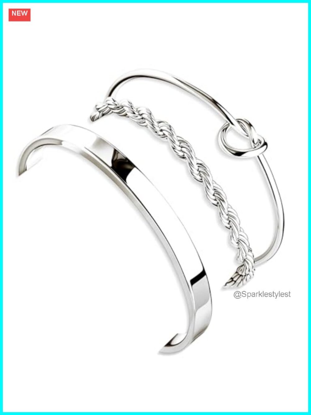 Sterling Silver Gold Plated Bracelet Set Adjustable Cuff Bangle Trendy